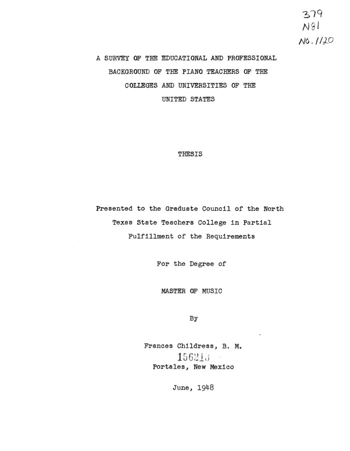 A Survey of Educational and Professional Background of Piano Teachers in  the Colleges and Universities of the United States - UNT Digital Library