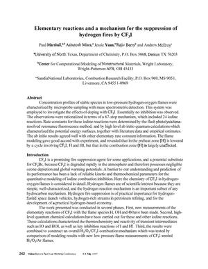 Elementary reactions and a mechanism for the suppression of hydrogen fires by CF₃I