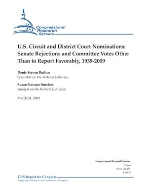 Primary view of object titled 'U.S. Circuit and District Court Nominations: Senate Rejections and Committee Votes Other Than to Report Favorably, 1939-2009'.