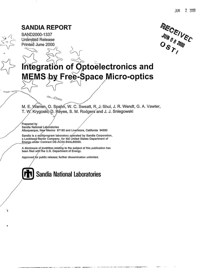 Integration Of Optoelectronics And Mems By Free Space Micro Optics Unt Digital Library