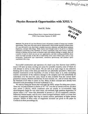 Physics research opportunities with XFEL's.
