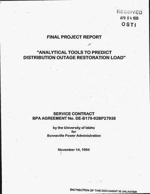 Analytical Tools to Predict Distribution Outage Restoration Load. Final Project Report.