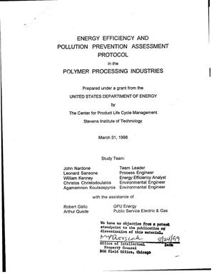Energy efficiency and pollution prevention assessment protocol in the polymer processing industries. Final report