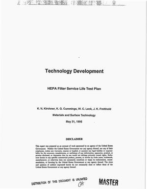 Technology development: HEPA filter service life test plan