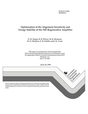 Optimization of the alignment sensitivity and energy stability of the NIF regenerative amplifier cavity/011