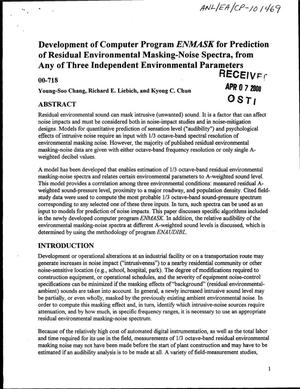 Development of computer program ENMASK for prediction of residual environmental masking-noise spectra, from any three independent environmental parameters