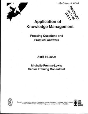 Application of Knowledge Management: Pressing questions and practical answers