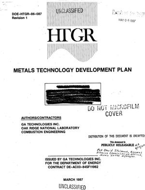 Metals technology development plan