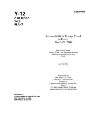 Report of official foreign travel to France, June 7--20, 2000