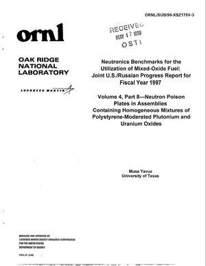 Neutronics Benchmarks for the Utilization of Mixed-Oxide Fuel: Joint U.S./ Russian Progress Report for Fiscal Year 1997, Volume 4, Part 8 - Neutron Poison Plates in Assemblies Containing Homogeneous Mixtures of Polystyrene-Moderated Plutonium and Uranium Oxides