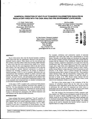 Numerical prediction of heat-flux to massive calorimeters engulfed in regulatory fires with the cask analysis fire environment (CAFE) model
