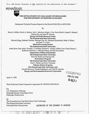 The development of coal-based technologies for Department of Defense facilities. Semiannual technical progress report, March 28, 1994--September 27, 1994