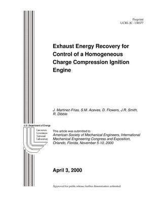 Exhaust energy recovery for control of a homogenous charge compression ignition engine
