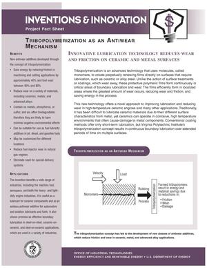 Tribopolymerization as an antiwear mechanism: Inventions and innovations project fact sheet
