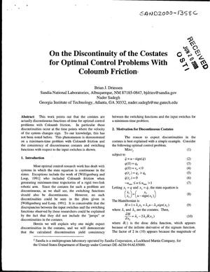On the discontinuity of the costates for optimal control problems with Coulomb friction