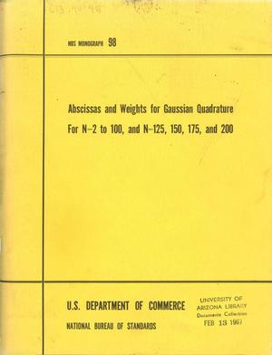 Abscissas and Weights for Guassian Quadrature For N=2 to 100, and N-125, 150, 175, 200