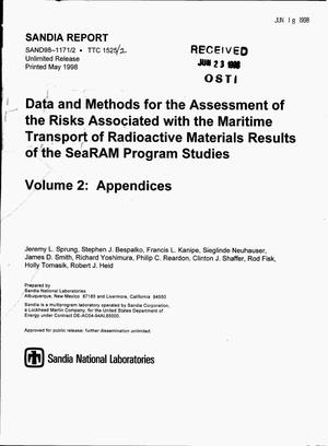 Data and methods for the assessment of the risks associated with the maritime transport of radioactive materials: Results of the SeaRAM program studies. Volume 2 -- Appendices
