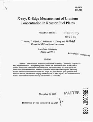 X-ray, K-edge measurement of uranium concentration in reactor fuel plates