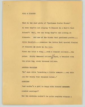 Primary view of object titled '[News Script: Girl & diamond]'.