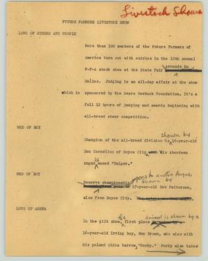 Primary view of object titled '[News Script: Future farmers livestock show]'.