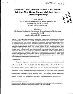 Minimum-time control of systems with Coloumb friction: Near global optima via mixed integer linear programming