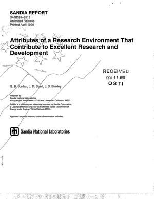 Attributes of a research environment that contribute to excellent research and development