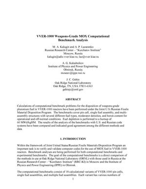 VVER-1000 weapons-grade MOX computational benchmark analysis