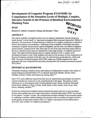 Development of computer program ENAUDIBL for computation of the sensation levels of multiple, complex, intrusive sounds in the presence of residual environmental masking noise