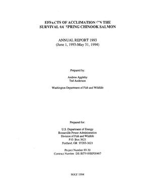 Effects of Acclimation on the Survival of Spring Chinook Salmon : Annual Report 1993.