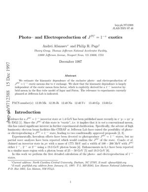 Photo- and Electroproduction of J{sup PC} = 1 {sup {-+}} exotics
