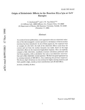 Origin of relativistic effects in the reaction D(e, e{prime}p)n at GeV energies