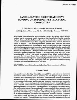 Laser ablation assisted adhesive bonding of automotive structural composites