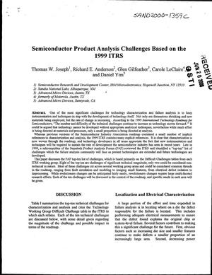 Semiconductor product analysis challenges based on the 1999 ITRS