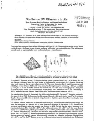 Studies on UV filaments in air