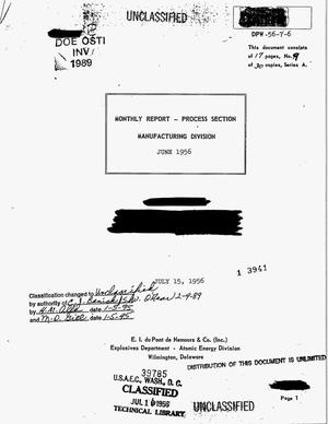 Savannah River Plant 100 Area reactors monthly report, June 1956