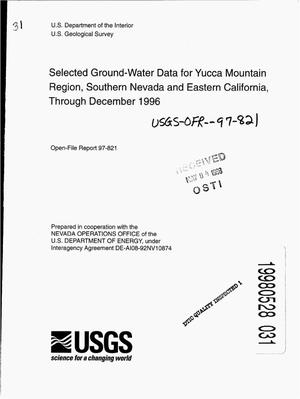 Selected ground-water data for Yucca Mountain region, southern Nevada and eastern California, through December 1996