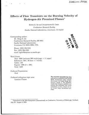 Effects of flow transients on the burning velocity of hydrogen-air premixed flames