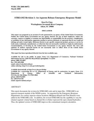 STREAM2 Revision 1: An aqueous release emergency response model