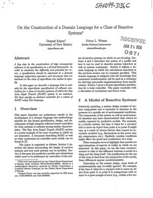 On the construction of a domain language for a class of reactive systems