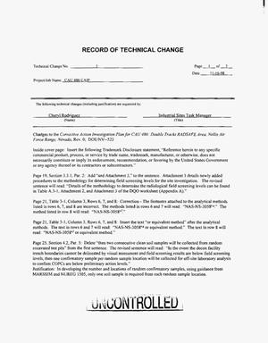 Record of Technical Change No.1 for Corrective Action Investigation Plan for CAU 486: Double Tracks RADSAFE Area, Nellis Air Force Range, Nevada