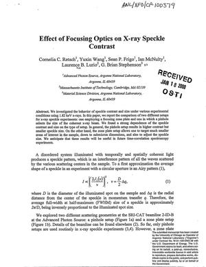 Effect of focusing optics on x-ray speckle contrast