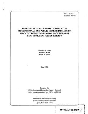 Preliminary Evaluation of Potential Occupational and Public Health Impacts of Sediment Decontamination Facilities for New York/New Jersey Harbor