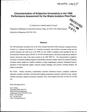 Characterization of subjective uncertainty in the 1996 performance assessment for the Waste Isolation Pilot Plant