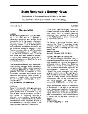 State Renewable Energy News: Vol. 8, No. 3, Fall 1999