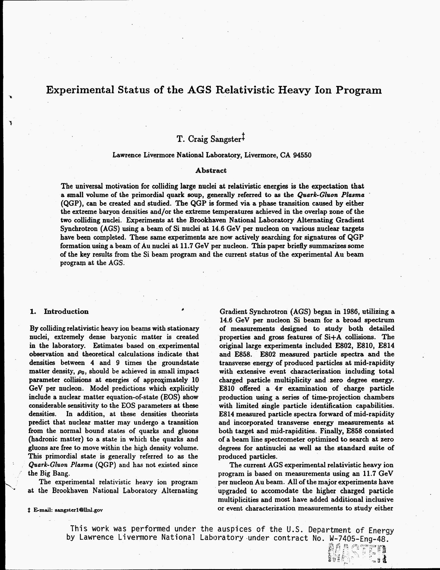 Experimental status of the AGS Relativistic Heavy Ion Program
                                                
                                                    [Sequence #]: 4 of 7
                                                