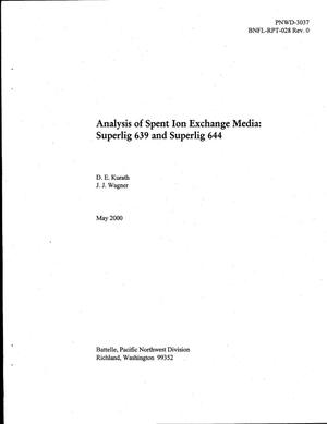 Analysis of spent ion exchange media: Superlig 639 and Superlig 644