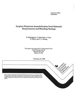 Surplus plutonium immobilization feed materials requirements and blending strategy