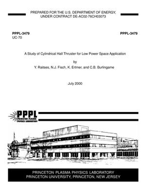 A study of cylindrical Hall thruster for low power space applications