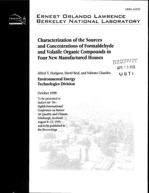 Characterization of the Sources and Concentrations of Formaldehyde and other volatile organic compounds in four new manufactured houses