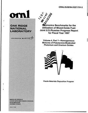 Neutronics Benchmarks for the Utilization of Mixed-Oxide Fuel: Joint U.S./Russian Progress Report for Fiscal Year 1997, Volume 4, Part 7 - Homogeneous Mixtures of Polystyrene-Moderated Plutonium and Uranium Oxides